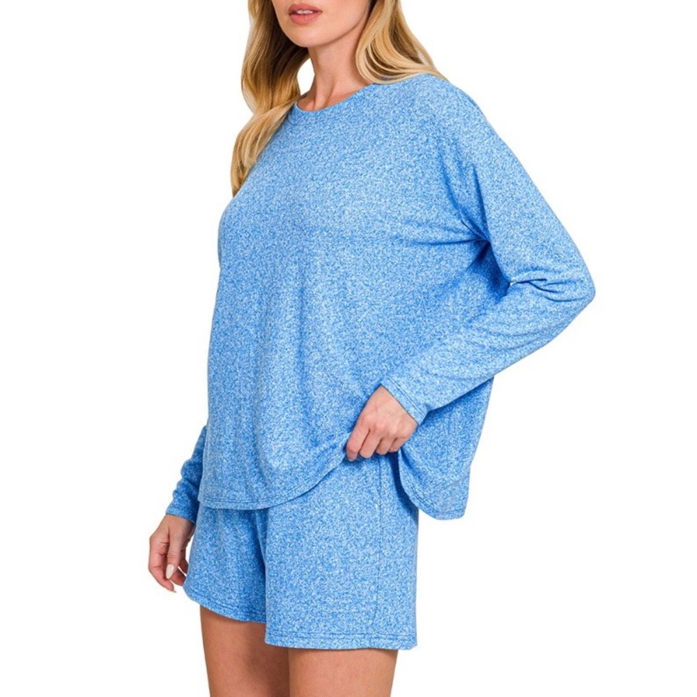 Cozy Blue Lounge Top & Short Set - Women's Sleepwear ocean Blue